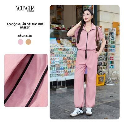 Đồ bộ nữ YOUNGER BY CARDINA tách set vải thô gió áo cộc tay và quần dài trendy 5YGNF03, 5YQDT13