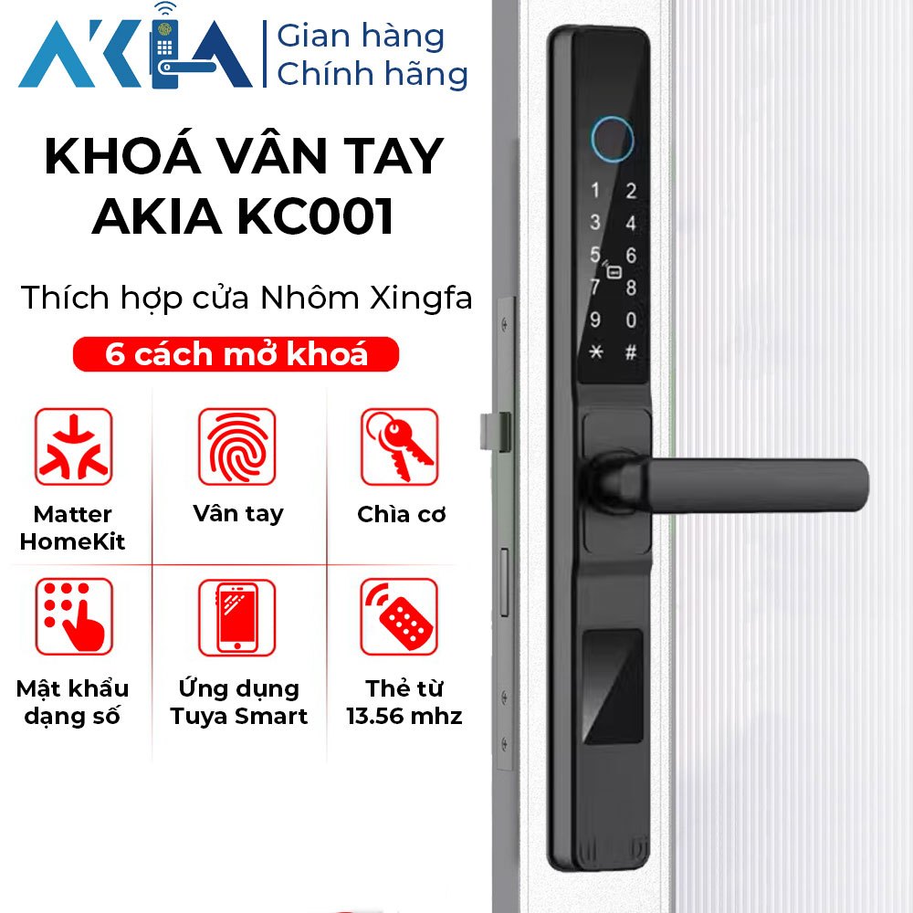 Khóa vân tay cửa nhôm XingFa AKIA KC-001 - Hỗ trợ Matter lên Apple HomeKit, Vân tay FPC thụy điển, N
