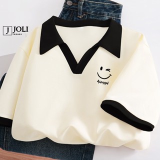 Áo Polo Cổ V Unisex, Áo Polo Nữ By JOLI Mã BST 03 Timid Chất Cotton Form Rộng Cá Tính