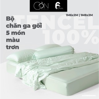 Bộ Chăn Ga Gối 5 Món Gòn Bedding Lụa Tencel 60s Màu Trơn 1m6x2m - 1m8x2m