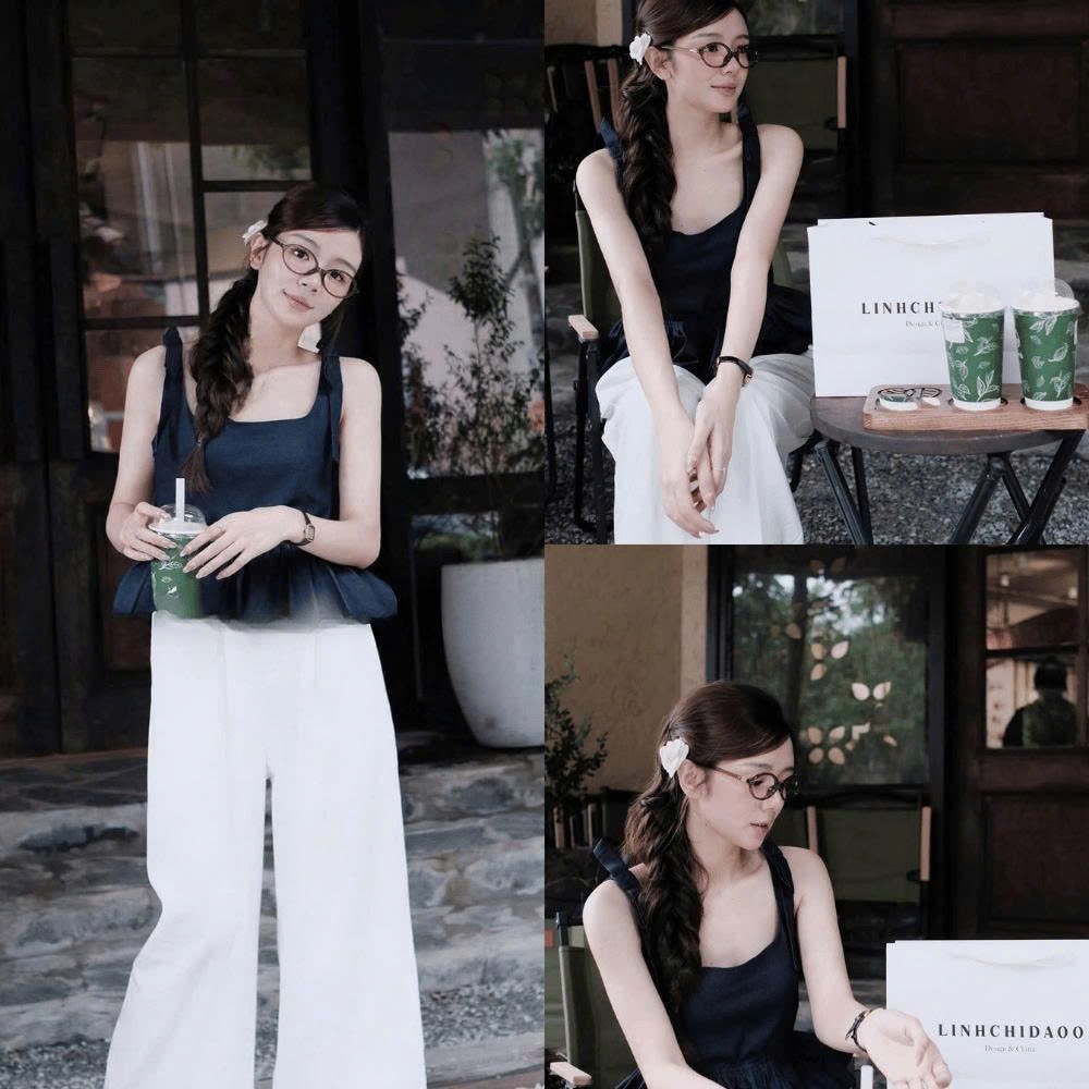 Set Áo Denim Bèo Nơ Vai Mix Quần Suông Ống Rộng 2001 Clothing