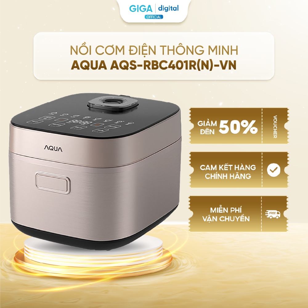 Nồi cơm điện tử AQUA 1.5 lít AQS-RBC401R(N)-VN 750W - 10 chế độ nấu - Điều khiển cảm ứng - Hẹn giờ 2
