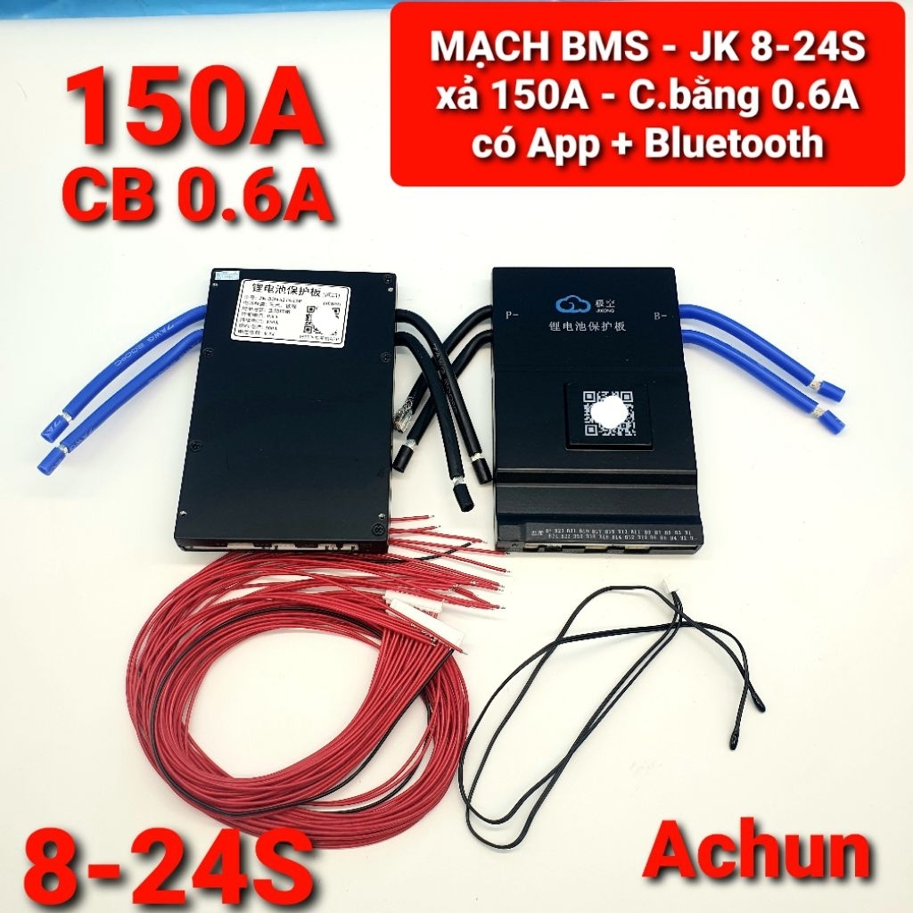 achun -TẶNG NÚT NGUỒN - MẠCH BMS JK HỆ 8 -24S XẢ ĐẾN 200A liên tục-cân bằng đến 2A - có bluetooth và
