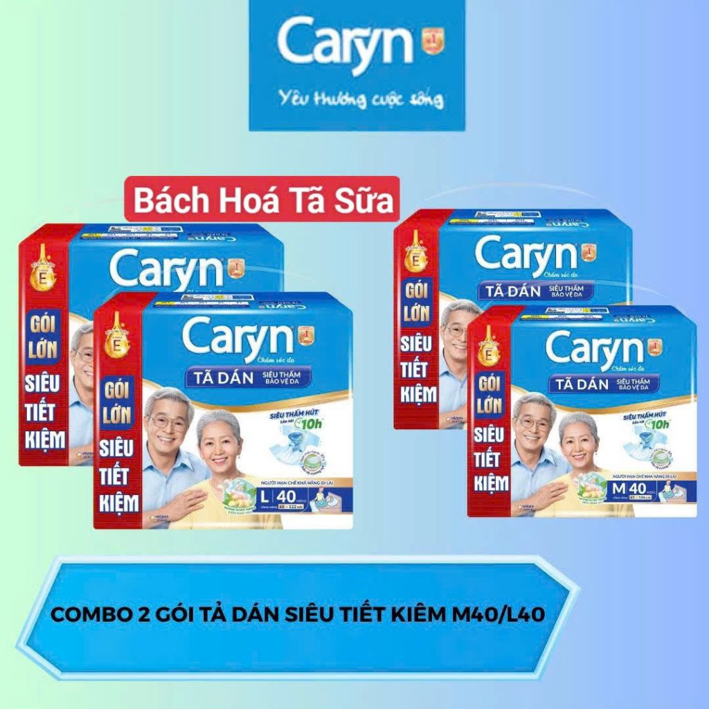 (Tặng  4 miếng hoặc khăn ướt caryn 100m)Combo 2 gói Tã/ bỉm dán người lớn Caryn M40/ L40 miếng, Tã người già