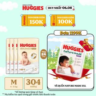 [KOL Live]Combo 4 Tã quần Huggies Skin Perfect Super Jumbo M70+6/ L60+6/ XL52+6/ XXL48+6với 2 vùng thấm giảm kích ứng da