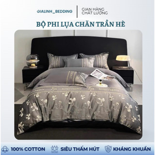  Bộ phi lụa chăn trần hè thêu dệt vân nổi cao cấp mềm mát - Set 4 món: 2 vỏ gối 1 ga 1 chăn trần 