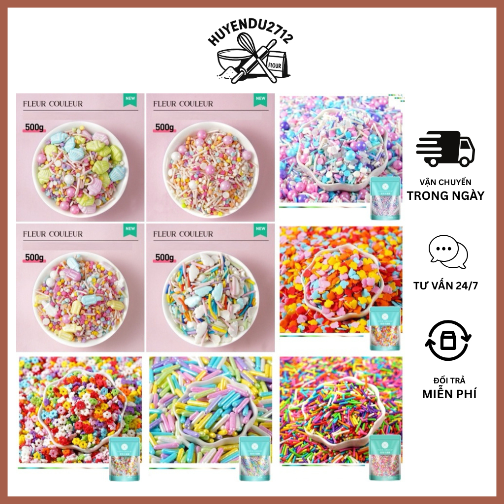 Kẹo cốm bi que bông đường trang trí bánh 50g (nhiều mẫu)