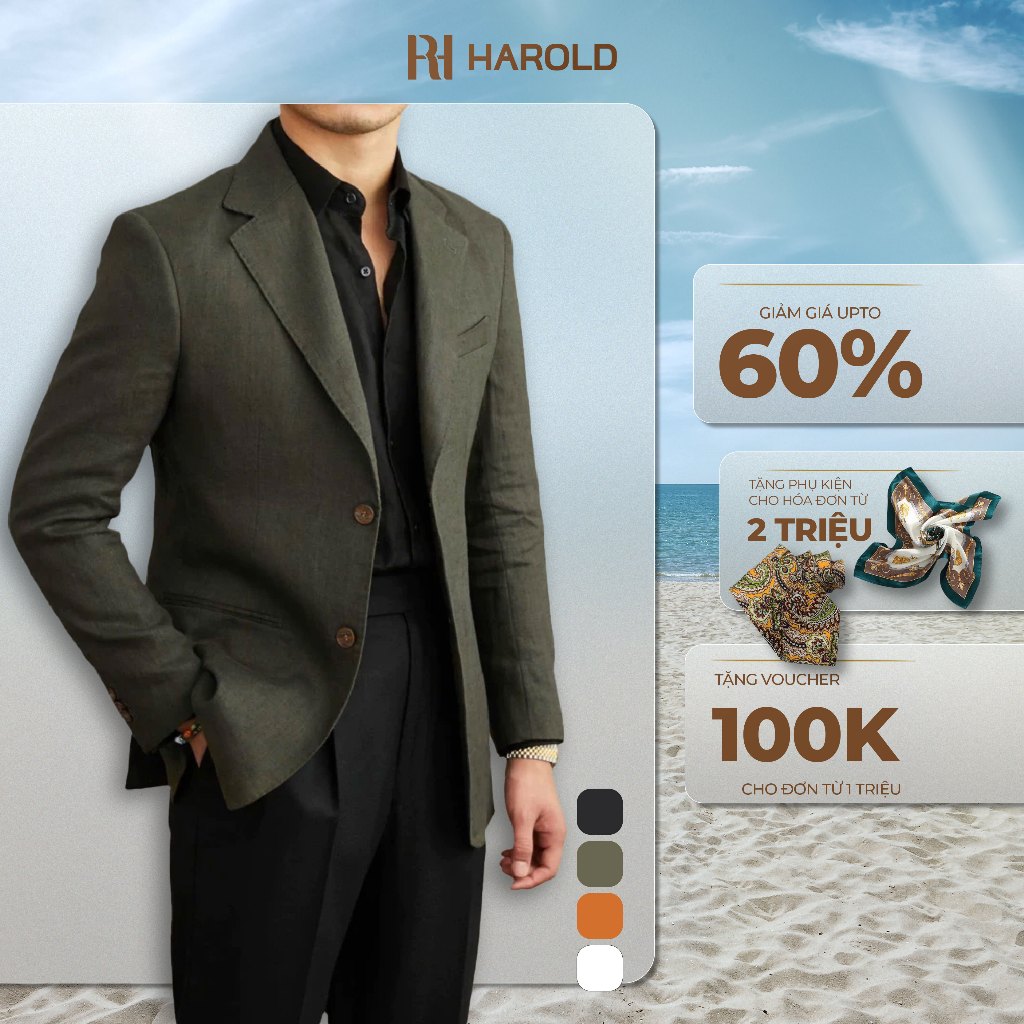 Áo Blazer Nam Cao Cấp Harold Havana Linen 1 Hàng Khuy - Áo Vest Thiết Kế Sang Trọng, Vải Thoáng Mát, Chống Nhăn