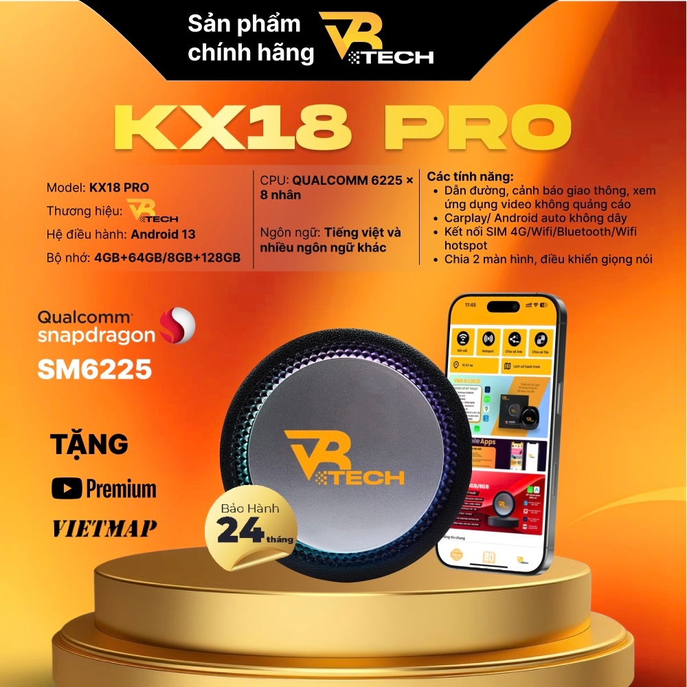 Android Box Ô Tô 2026 Chính Hãng VRTECH KX-18 Plus & Pro 2025 Chính Hãng, 2 Phiên Bản CPU 8 Nhân QCM6115,QCM6225,Carplay | BigBuy360 - bigbuy360.vn