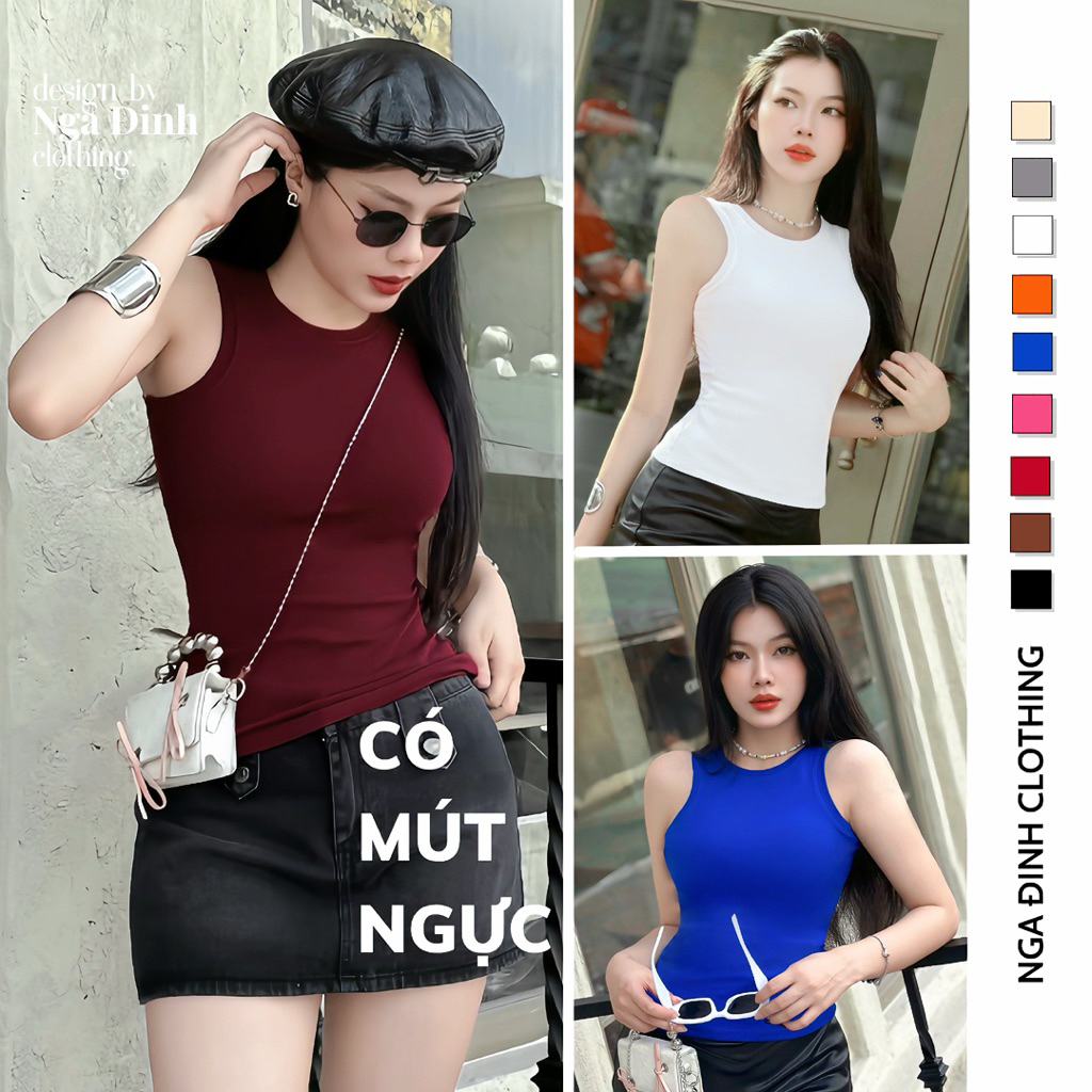 Áo ba lỗ nữ CÓ MÚT NGỰC form dài NGA ĐINH CLOTHING áo thun 3 lỗ chất thun cotton mềm mịn thoáng mát