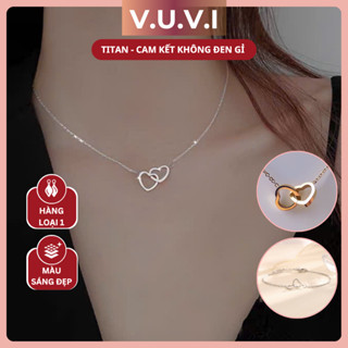 [TITAN KHÔNG ĐEN GỈ] Dây Chuyền Vòng Tay Titan VUVI Hình 2 Trái Tim Nối Nhau Thiết Kế Thanh Mảnh Nữ Tính Bền Đẹp - DC536