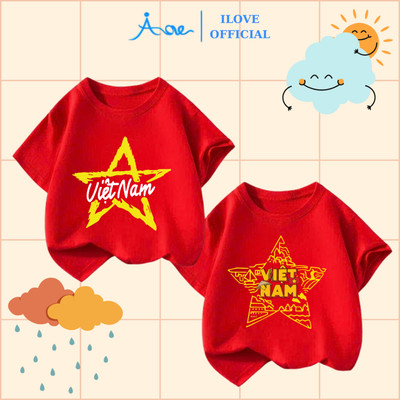 [MỚI] Áo thun cộc tay cờ đỏ sao vàng Việt Nam hiệu AORE, Áo phông mừng QUỐC KHÁNH cho bé chất cotton từ 9-35kg