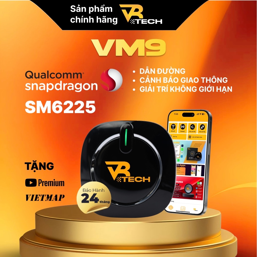 [HCM] Bộ Android Box VRTECH KX28, VM9 2026 Chính Hãng, CPU 8 Nhân QCM6225, Android 13 cho ô tô,Youtu