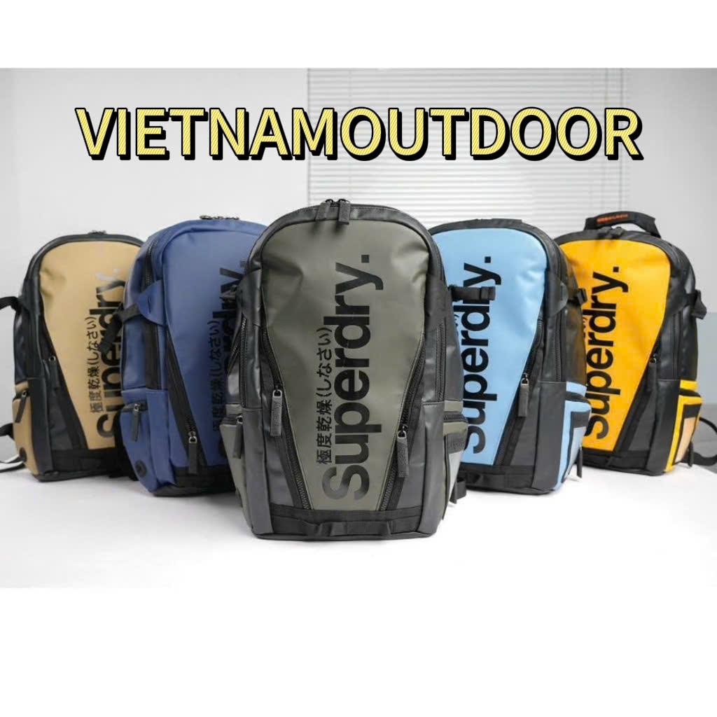 Balo Superdry Urban Classic Unisex – Logo Nhật Bản In Nổi, Chống Nước, Nhiều Ngăn, Phong Cách Thể Th
