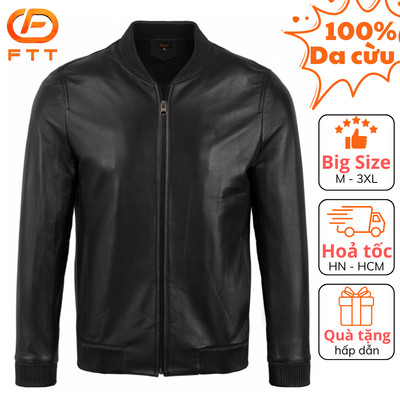 Áo khoác da cừu nam Bomber Jacket bo chun da cao cấp FTT Leather bền bỉ không bong, tróc, nổ AD602C