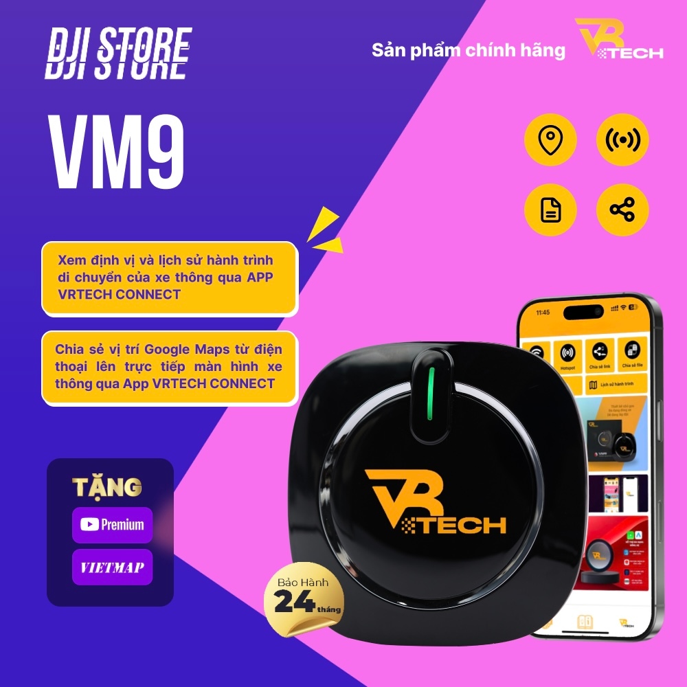 Bộ Carplay Android Box Chính Hãng VRTECH KX28, VM9 2025, CPU 8 Nhân QCM6225, Android 13 cho ô tô,Tặn