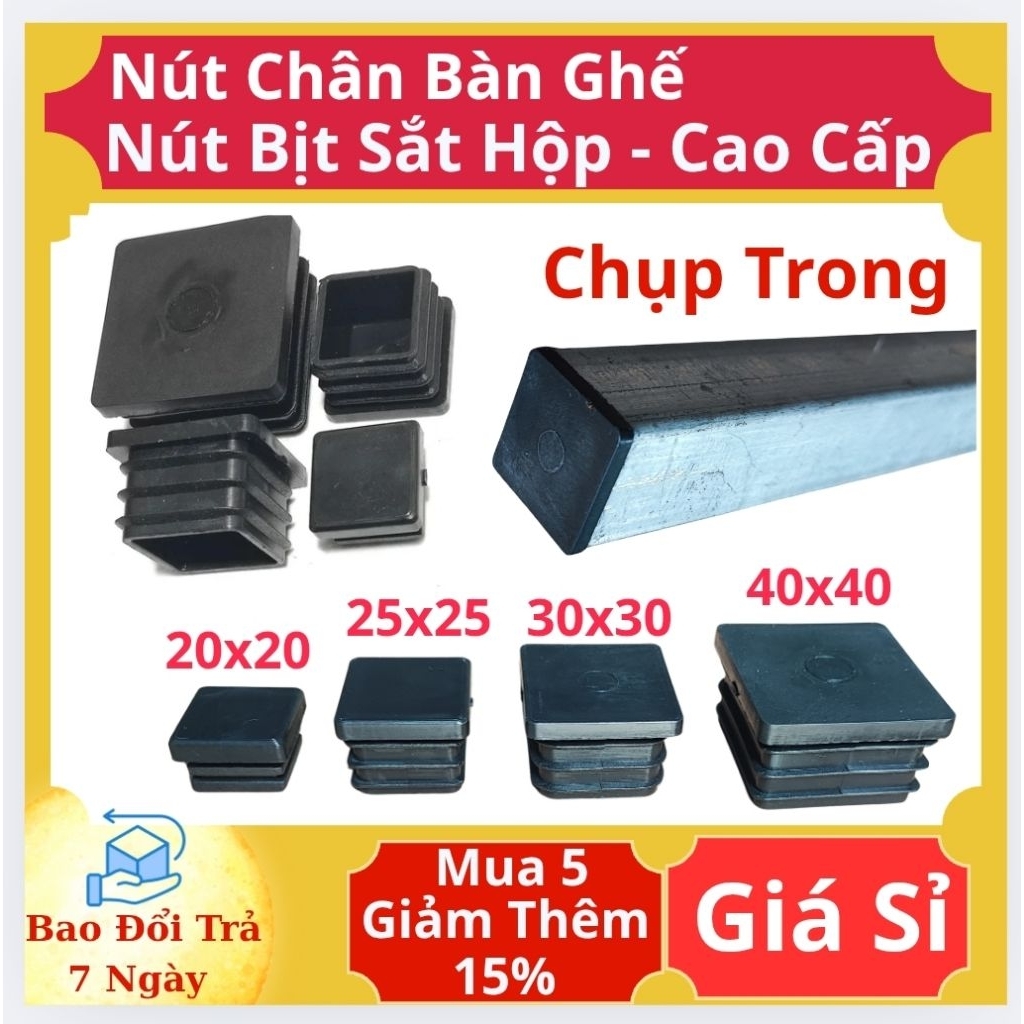 [Giá Sỉ 100 cái] Nút Bịt Trong Nhựa đầu sắt hộp, Bịt sắt hộp vuông, nút bịt chân ghế, chân bàn 20x20