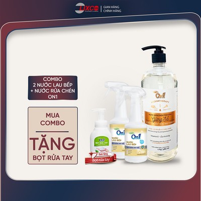 COMBO 2 Chai Nước lau bếp năng On1 500ml tinh dầu chanh Yuzu + Nước rửa chén On1 hương gừng sả 1kg, 2C-N6701+N5503+Z0701