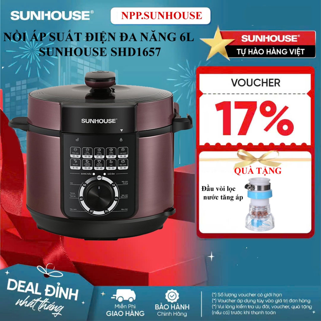 NỒI ÁP SUẤT ĐIỆN ĐA NĂNG SUNHOUSE SHD1657 6 Lít