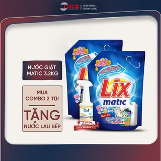  Combo 2 túi nước giặt Lix Matic hương nước hoa 3,2kg  túi sạch thơm như mới tặng 1 nước lau bếp On1 2C-NGM04+N6701 