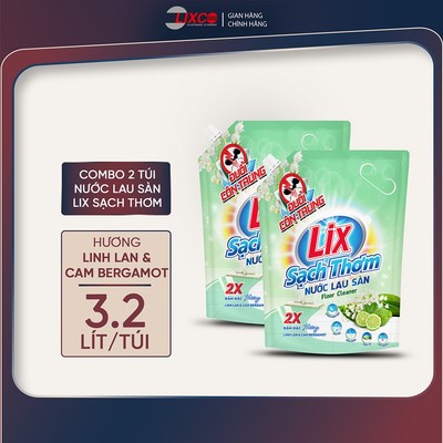 Combo 2 Nước lau sàn Lix sạch thơm 6.4L các hương cho nền nhà sạch bóng ngát hương, thơm lâu không gian luôn dễ chịu
