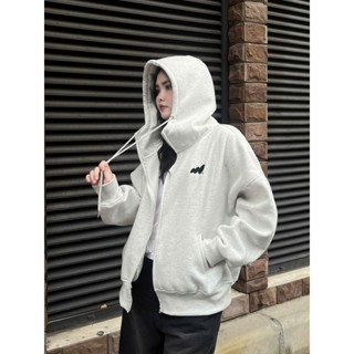  Áo hoodie zip cổ cao Migst áo khoác nữ nỉ bông form boxy logo thêu basic A08 