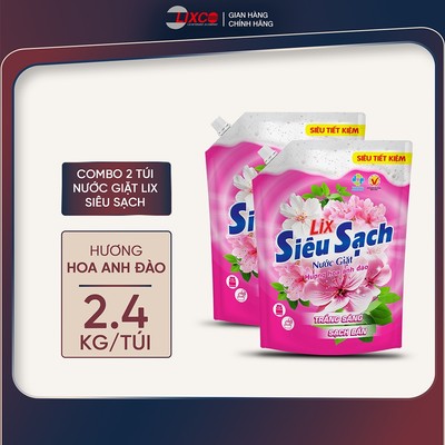 Combo 2 túi nước giặt Lix Siêu Sạch dung tích 2.4kg/túi các hương, 2C-N2503 - Lixco Việt Nam