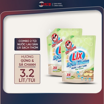 Combo 2 túi nước lau sàn Lix sạch thơm hương gừng và sả chanh mát lạnh sạch sáng bóng 2C-18203 Lixco Việt Nam 6,4L/
