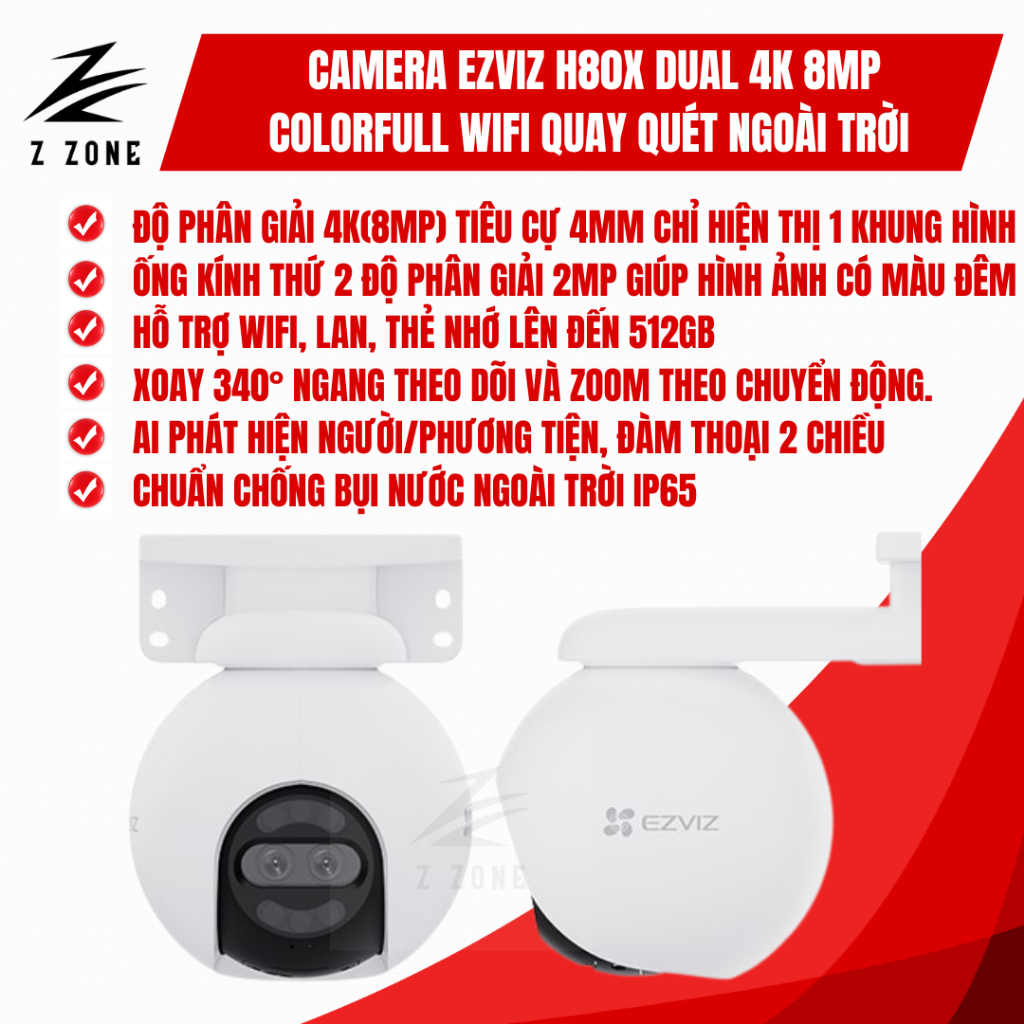Camera EZVIZ H80x Dual 8MP 4K – Quay Quét 360°, AI Thông Minh, Theo Dõi Zoom Theo Chuyển Động