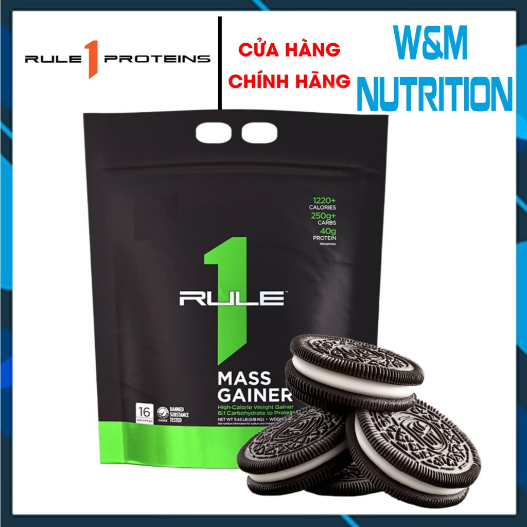 Rule 1 Mass Gainer 12lbs COOKIE CREME – Tăng Cân, Tăng Cơ, Hỗ Trợ Tập Luyện Cường Độ Cao