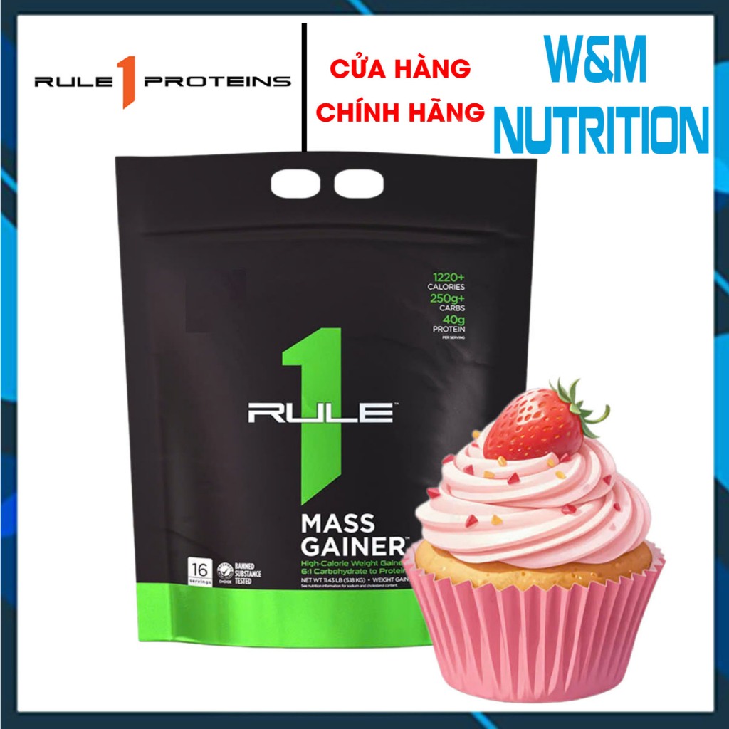 Rule 1 Mass Gainer 12lbs STRAWBERRY – Tăng Cân, Tăng Cơ, Hỗ Trợ Tập Luyện Cường Độ Cao