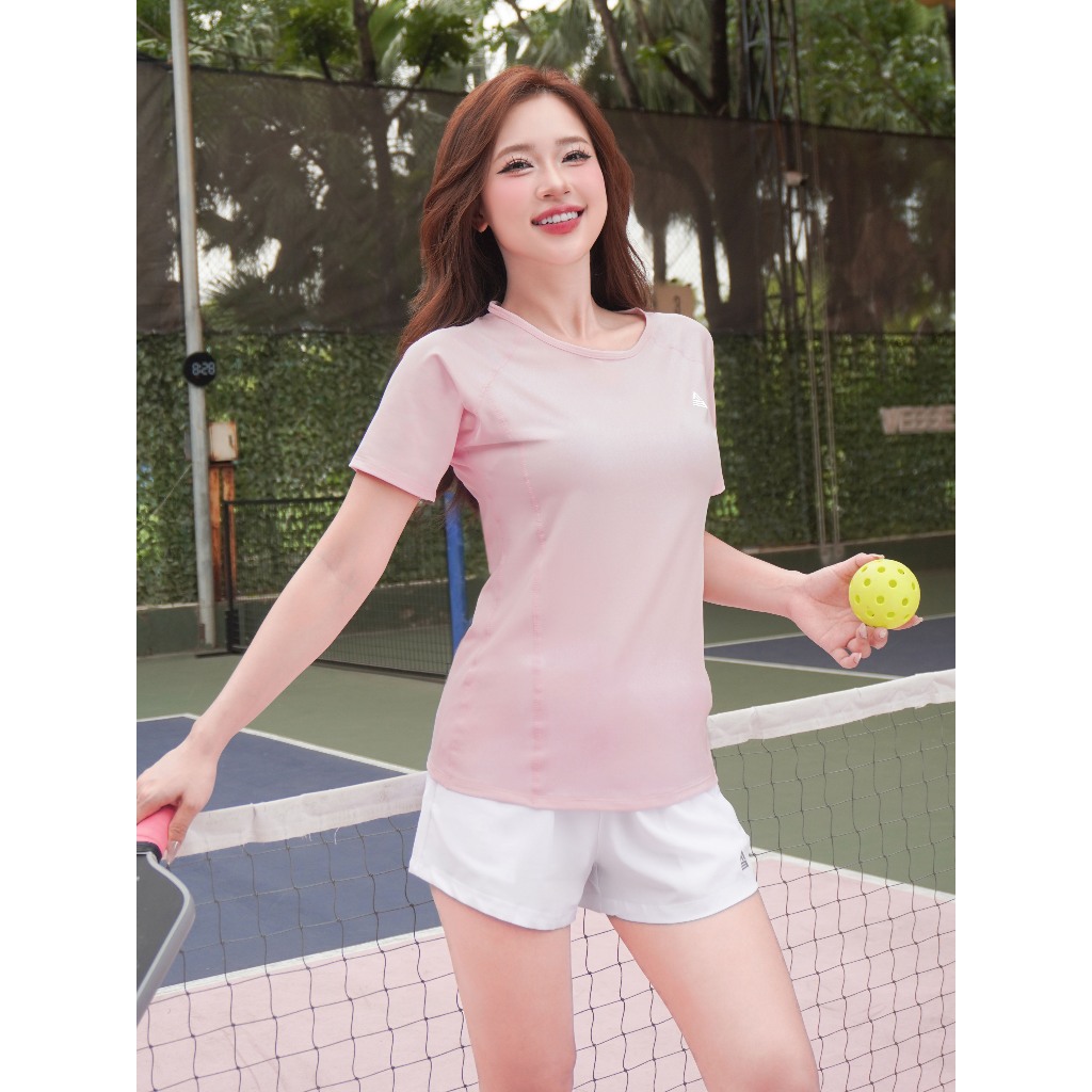 Bộ đồ Pickleball, cầu lông, tennis nữ Fitme áo thun Sigma Hồng, quần đùi thể thao 2 lớp thoáng khí | BigBuy360 - bigbuy360.vn