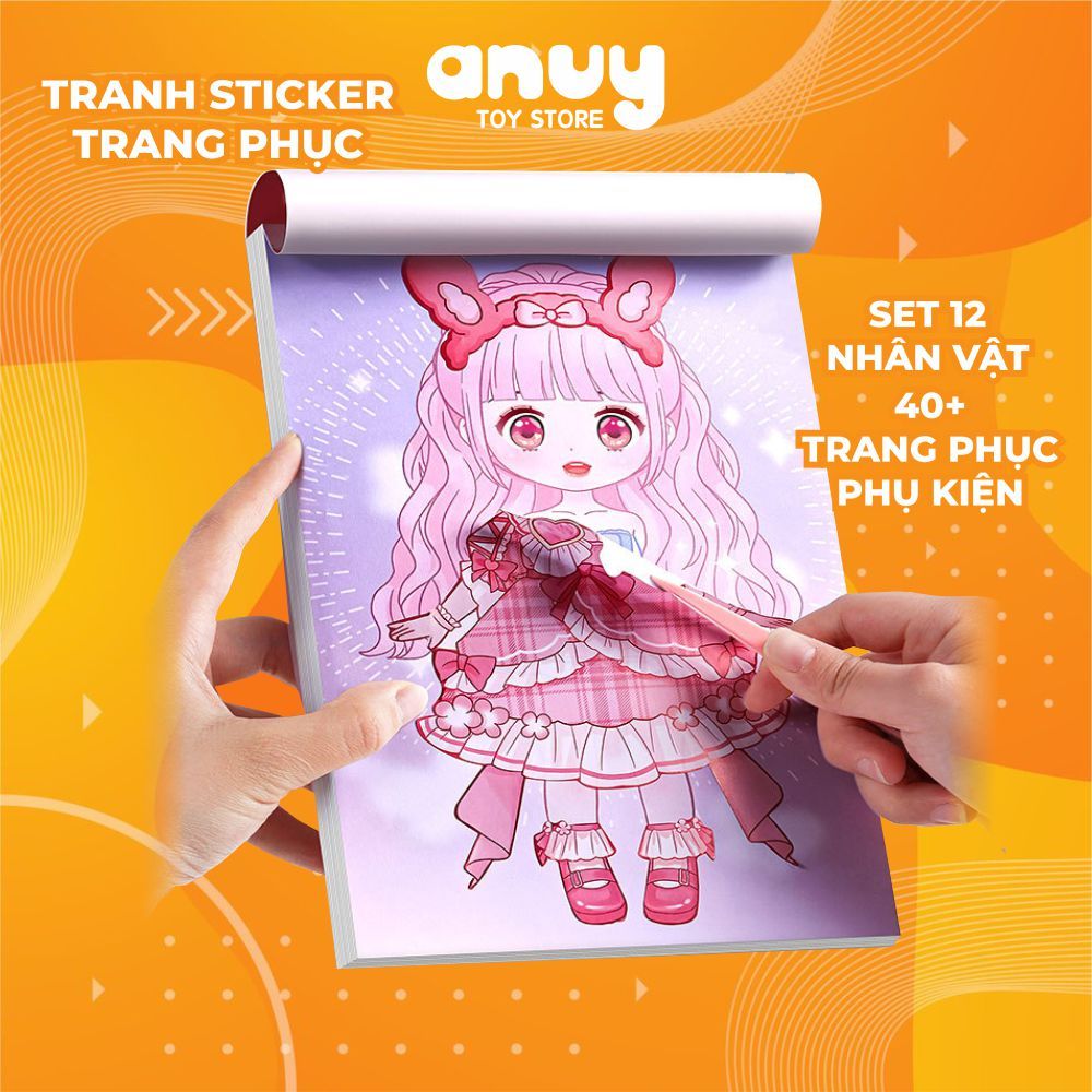 Set tranh dán sticker công chúa thay trang phục 12 nhân vật đồ chơi DIY cho bé