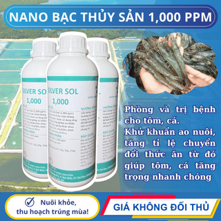 Dung dịch Nano bạc 1000ppm chai 1 lít, Dùng trong thuỷ sản phòng bệnh, sát khuẩn tôm cá ốc