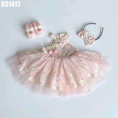 Set Váy Gấm Cổ Tàu Họa Tiết Hoa Dự Tiệc Kèm Cài Cho Bé Gái 1-8 Tuổi MINTSCLOSET - GS1428