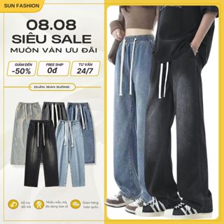 Quần jean nam nữ ống rộng bigsize SUN 09 quần jean cạp chun phong cách hàn quốc unisex