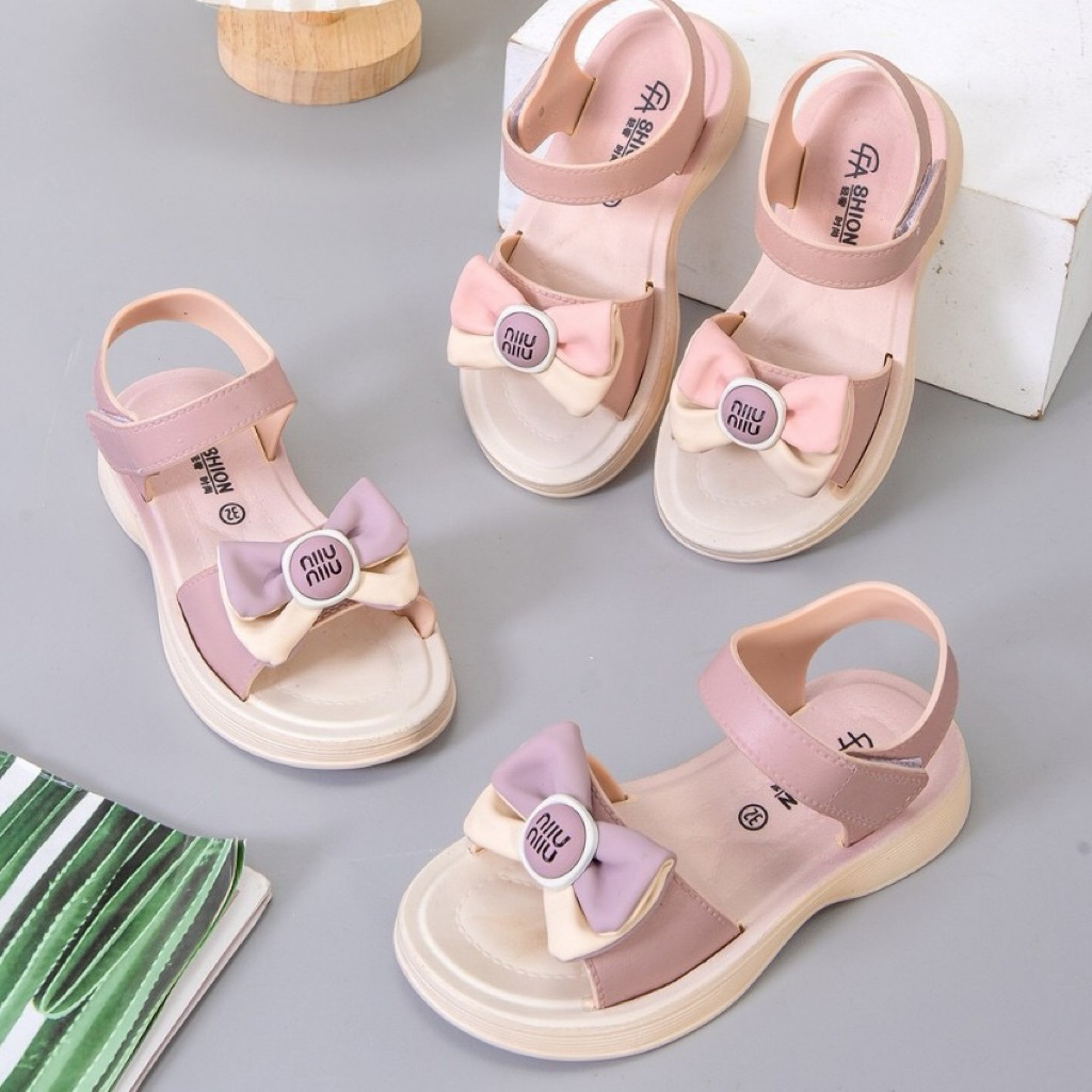 Giày quai dán cho bé gái đi học, xăng đan bé gái hình nơ miu