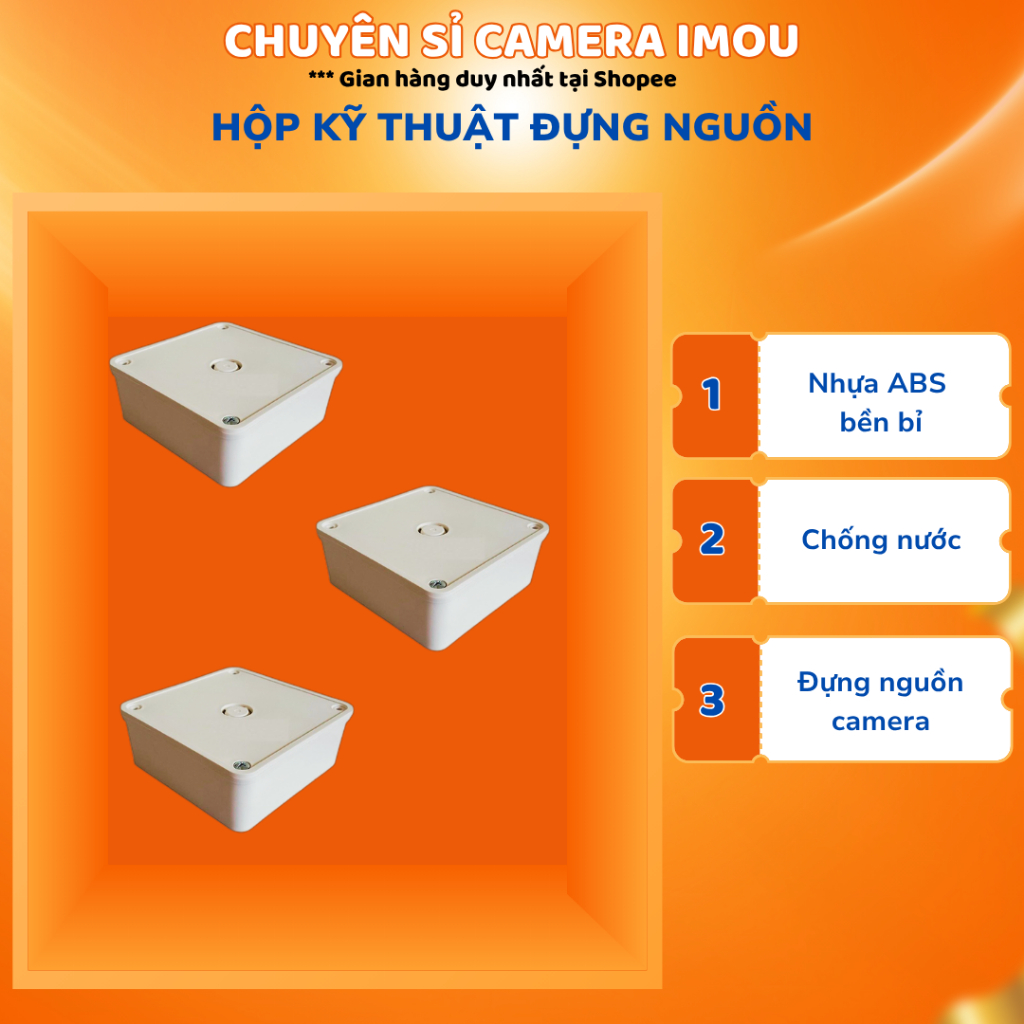 Hộp kỹ thuật camera bảo vệ các jack đấu nối không bị hư hỏng, tránh va đập, chất liệu nhựa abs, bền, khó bị va đập