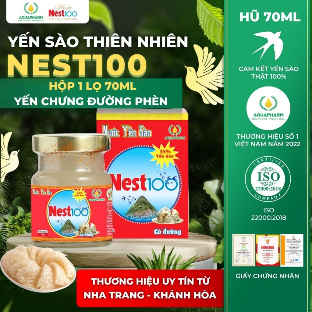 [Hộp 1 lọ 70ml] Yến Chưng Đường Phèn Nest100 - Aquapharm - Bồi Bổ Cơ Thể, Phù Hợp Cho Cả Gia Đình