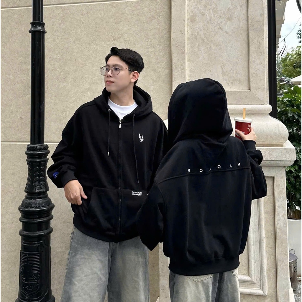 Áo Khoác Hoodie Zip Nỉ Cotton Thêu Nổi NQ30 AM Form Boxy Nam Nữ Unisex | BigBuy360 - bigbuy360.vn