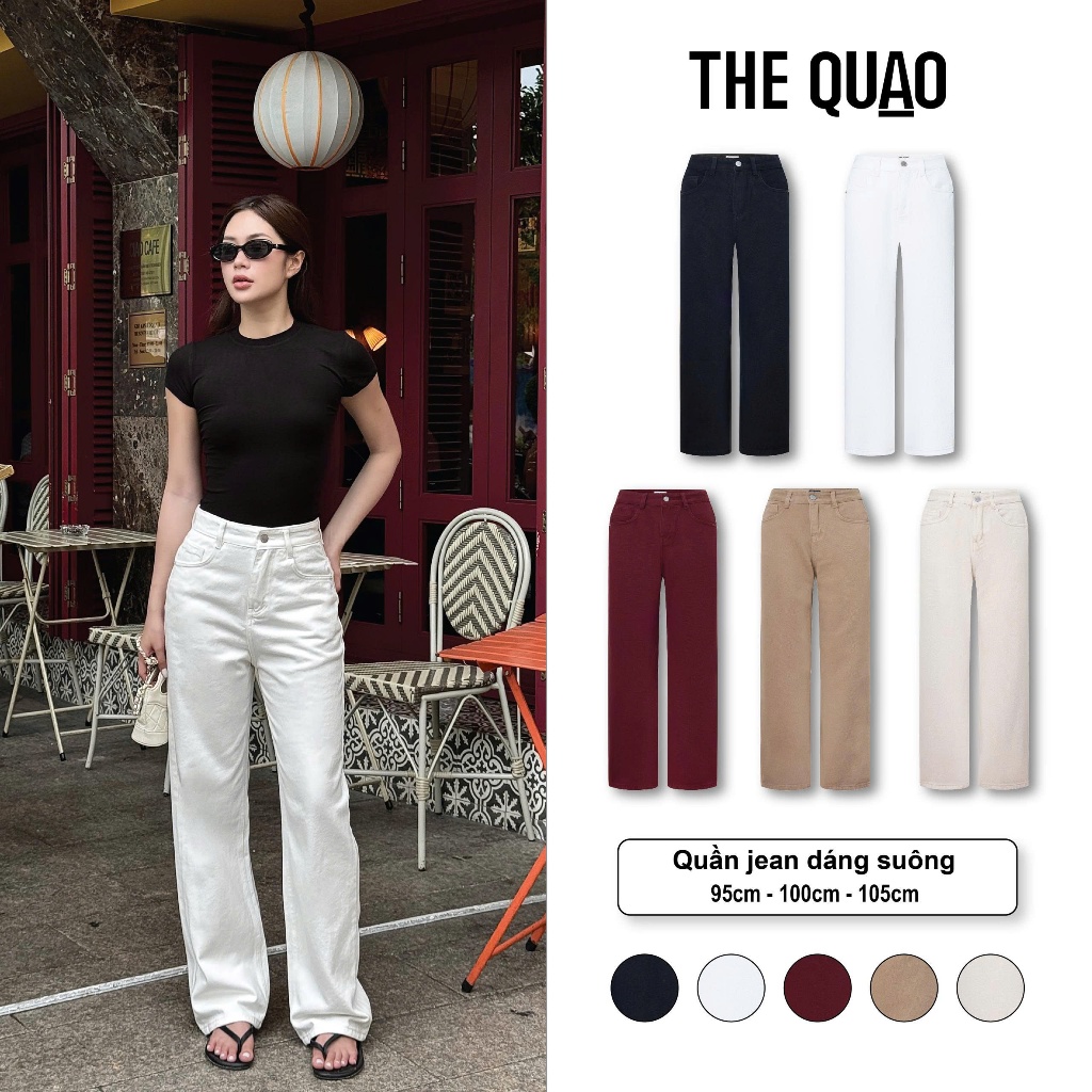 THE QUẠO - Quần Jean Nữ Lưng Cao Ống Suông Nhiều Màu Basic ( Dài 95cm - 100cm - 105cm) R1604_419