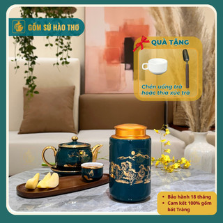 Hũ đựng trà Gốm Sứ Bát Tràng dáng trụ hợp mệnh giữ trà thơm, Bình trà decor cao cấp