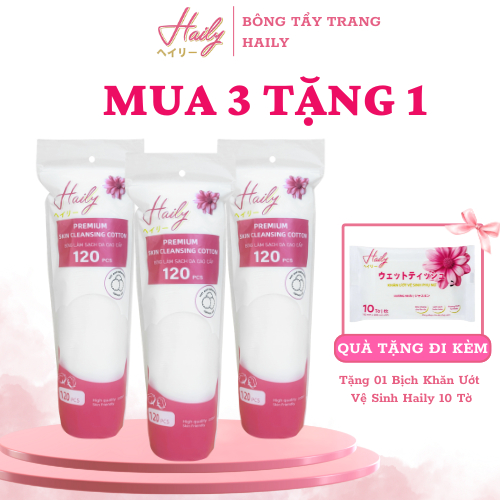 [100% COTTON] Combo 3 Bông Tẩy Trang HAILY Mềm Mịn Không Xơ Bông Cao Cấp 120 Miếng