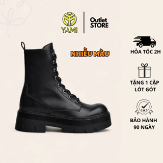 Giày Bốt Cổ Cao Phong Cách BLACKPINK, Giày Combat Nữ 2 Màu Đen Đỏ Đế Cao 6cm Có Khóa Kéo, Giày Xuất Xịn YAMI