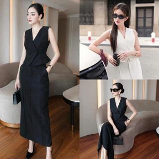  K09 Set  áo và chân váy  áo gile phối chân váy bút chì 