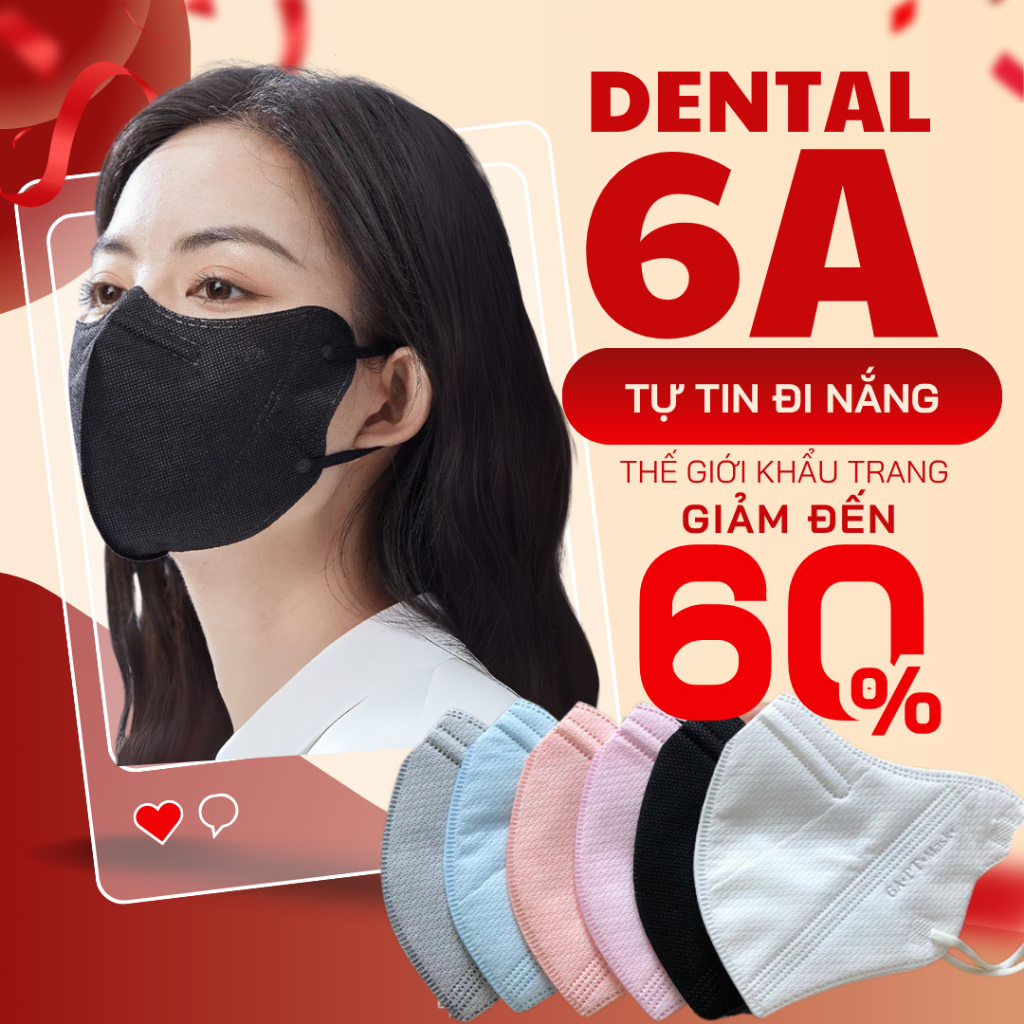    TẶNG 10C   Thùng 310 Cái Khẩu trang 6A DENTAL 4 lớp kháng khuẩn Dày Dặn - chống tia UV che kín khuôn mặt cho mùa hè 