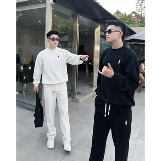 Set Bộ Nỉ Bông Trơn Thêu Logo Ngựa Form Suông Rộng Dành Cho Nam- Nữ