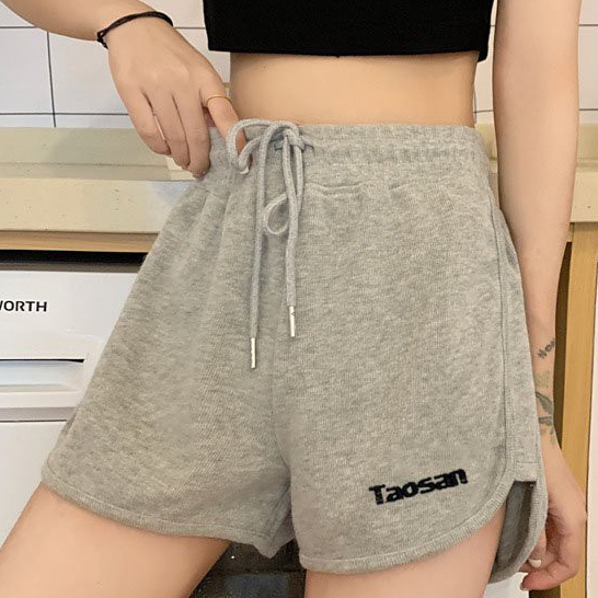 Quần đùi nữ mặc nhà, thể thao chất cotton mềm mịn thoáng mát thêu chữ cạp chun Vati