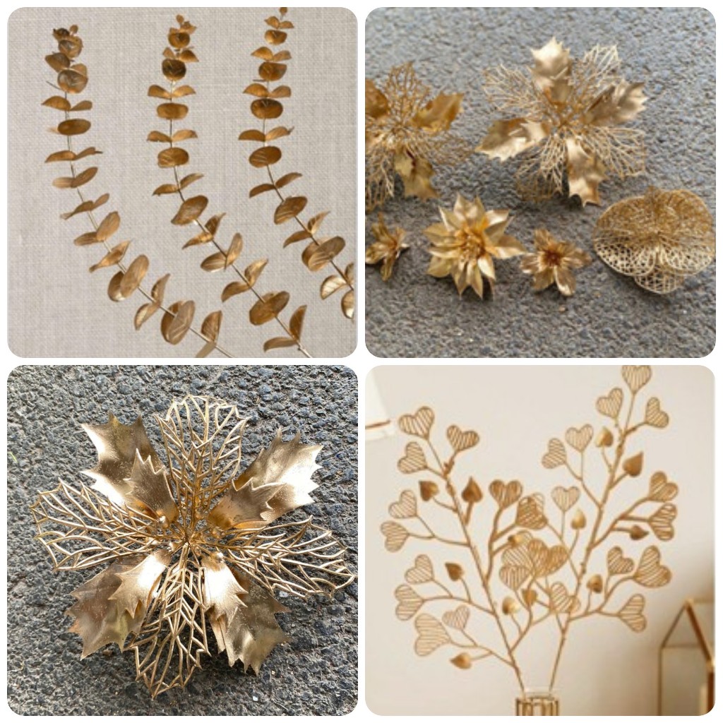 5 nhánh rẻ quạt đồng, cành táo vàng, cành tim vàng dùng trang trí oản tài lộc,tháp bánh,tháp nước, trang trí Tết