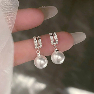  Khuyên tai bạc nữ PMJ Libra ngọc trai tròn đính đá Phúc Minh jewelry bông tai bạc ý 925 PMJS0610K 